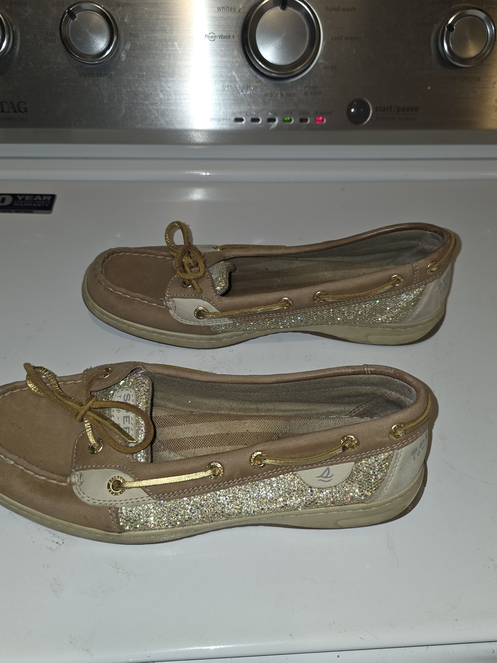 Sperry Tan Glitter-Trim Boat Shoes - Picture 3 of 5